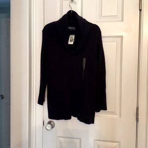 Navy cowl neck sweater with tags.